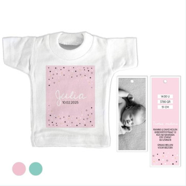 Stars Pink Mini T-Shirt geboortekaartje