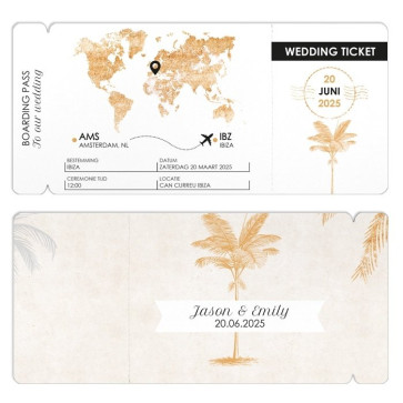 trouwkaart vliegticket kaart Palm Trees